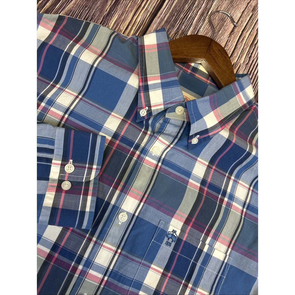 Brooks Brothers Red Fleece Shirt Blue‎ Check Long Sleeve Button Down Men's Xl